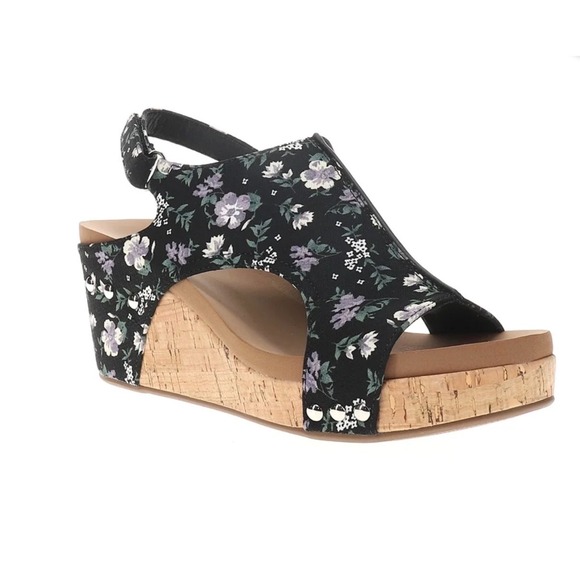 Corkys Carley Womens Black Floral Wedge Sandals Slingback Size 10 NEW - Picture 8 of 12